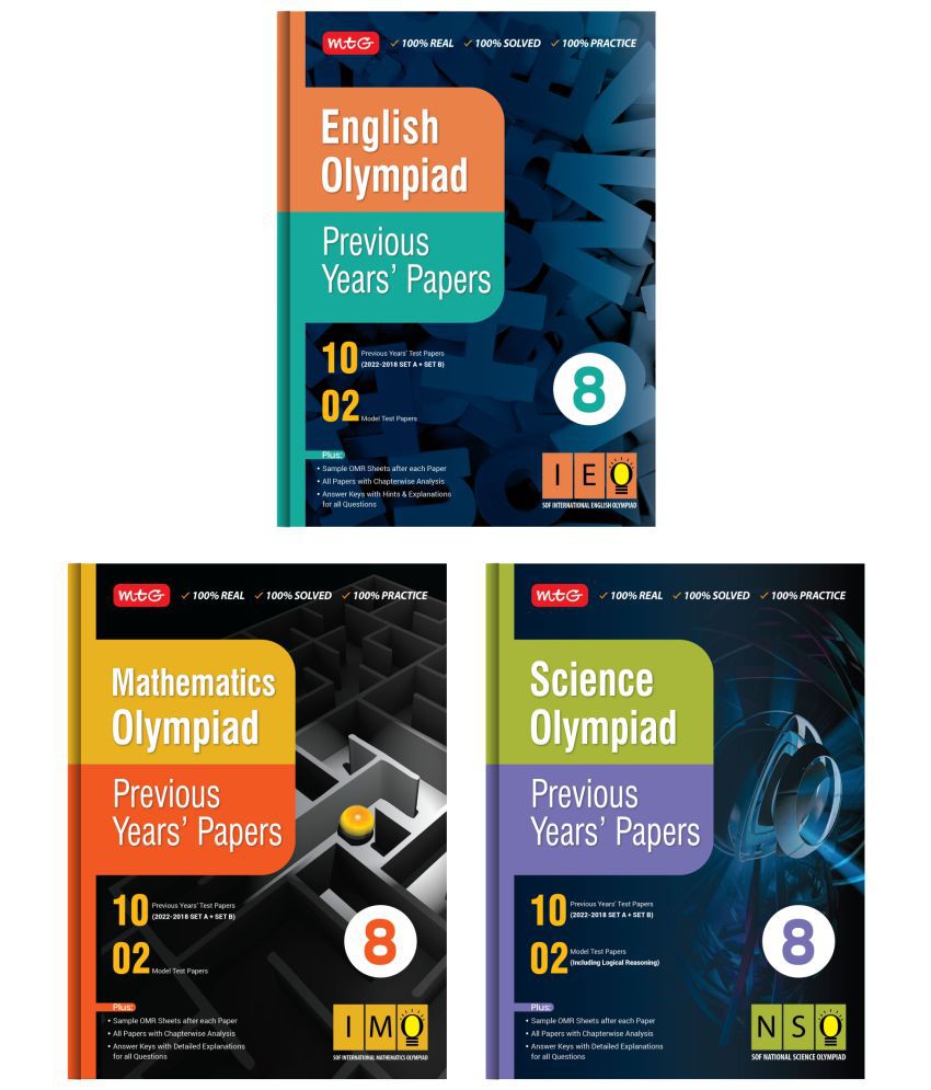     			MTG Olympiad Previous Years Papers with Mock Test Papers Class 8 - SOF IMO, NSO, IEO Olympiad Books For 2023-24 Exam (Set of 3 Books) | Sample OMR Sheet with Chapterwise Analysis