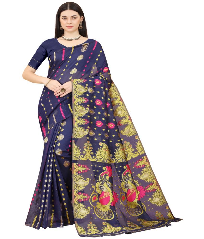     			NENCY FASHION - Blue Cotton Saree With Blouse Piece ( Pack of 1 )