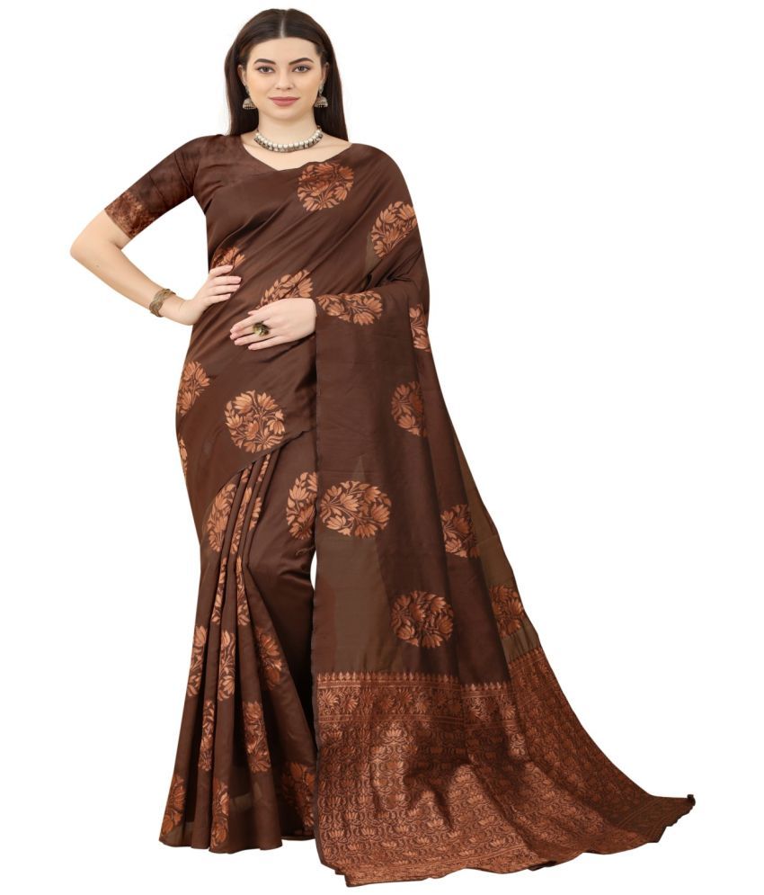     			NENCY FASHION - Coffee Banarasi Silk Saree With Blouse Piece ( Pack of 1 )