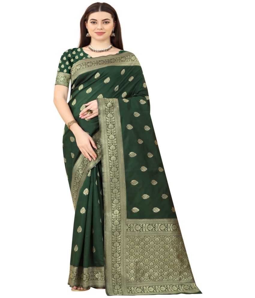     			NENCY FASHION - Green Banarasi Silk Saree With Blouse Piece ( Pack of 1 )