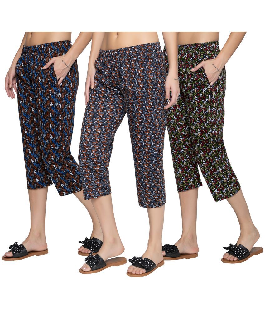     			Zeffit Cotton Capris - Multi Color Pack of 3