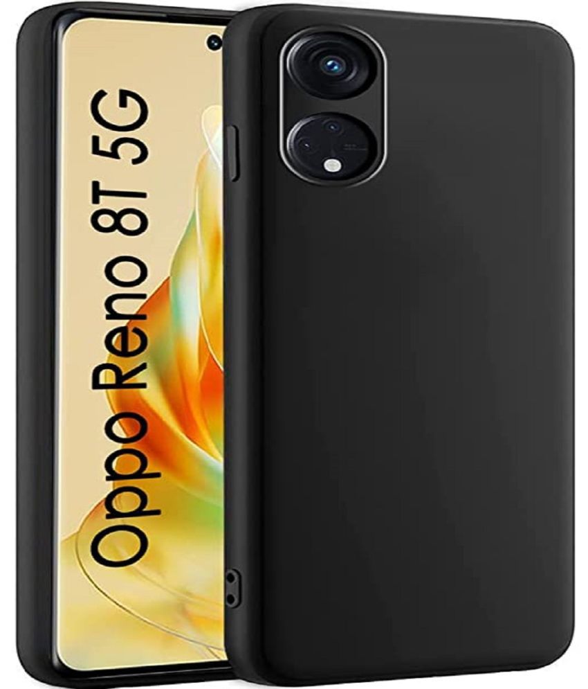     			Case Vault Covers - Black Silicon Plain Cases Compatible For Oppo Reno 8T 5G ( Pack of 1 )