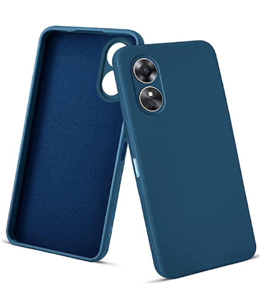     			Case Vault Covers - Blue Silicon Plain Cases Compatible For Oppo A17 ( Pack of 1 )