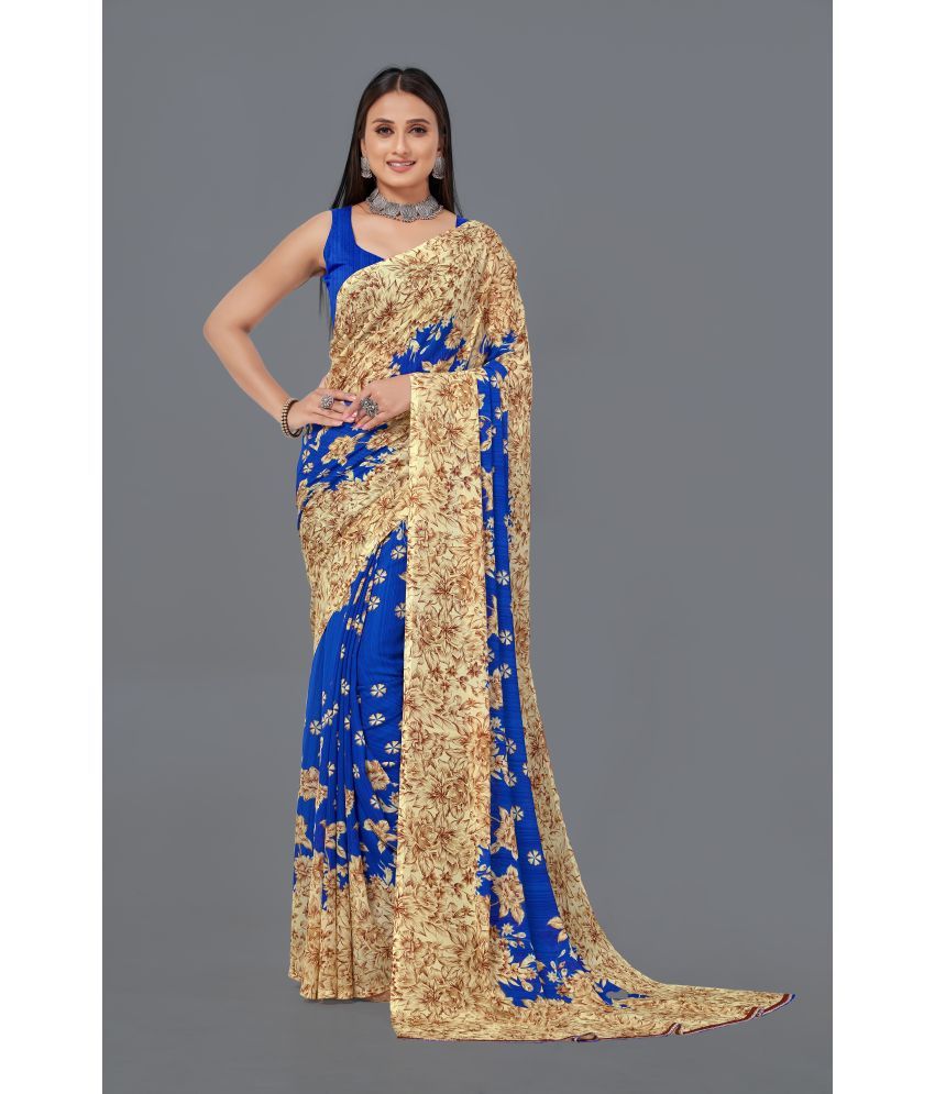     			LEELAVATI - Blue Georgette Saree With Blouse Piece ( Pack of 1 )