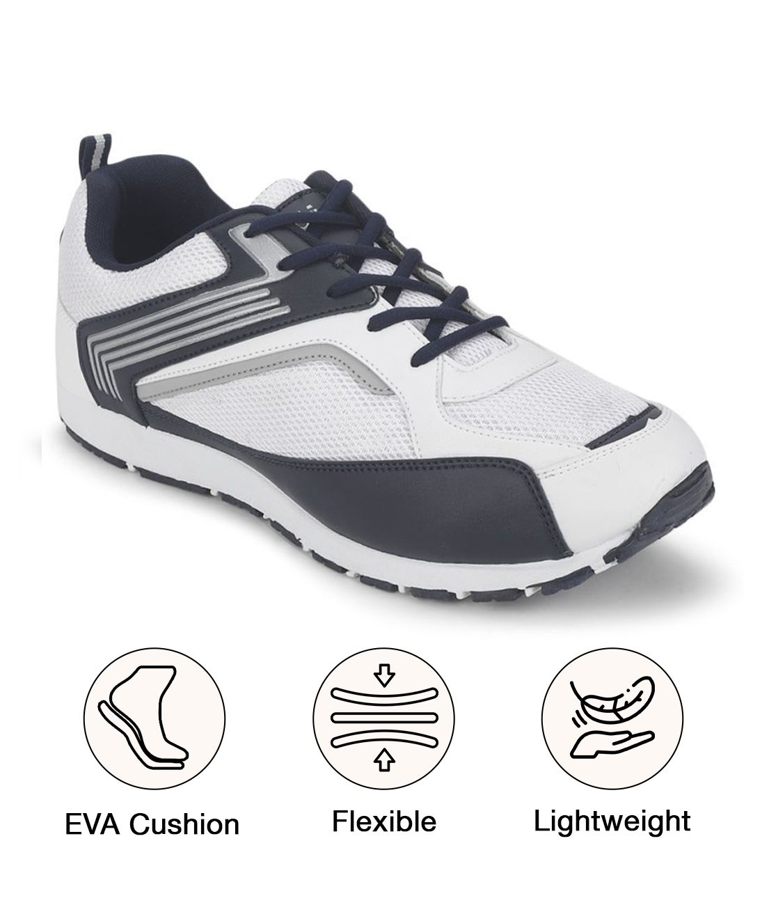     			UrbanMark Men Breathable Embossed Panel Lace-Up Sneaker Running Walking Shoes-White