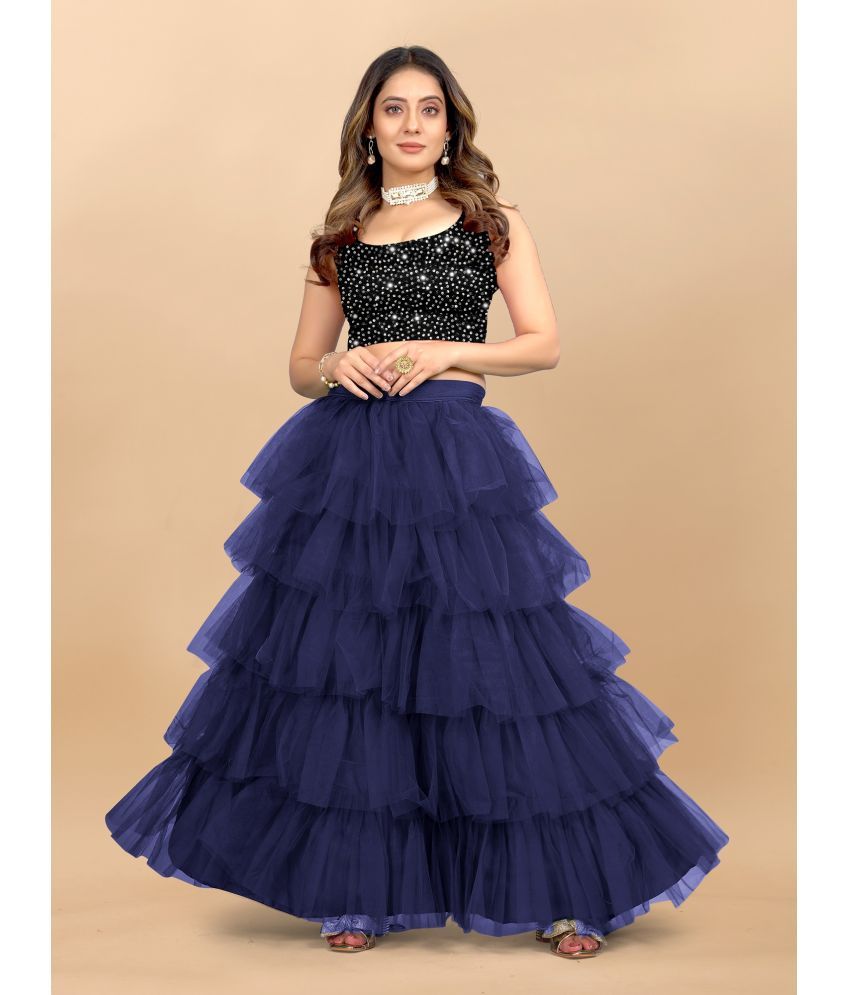     			Apnisha Navy Net Circular Semi Stitched Lehenga