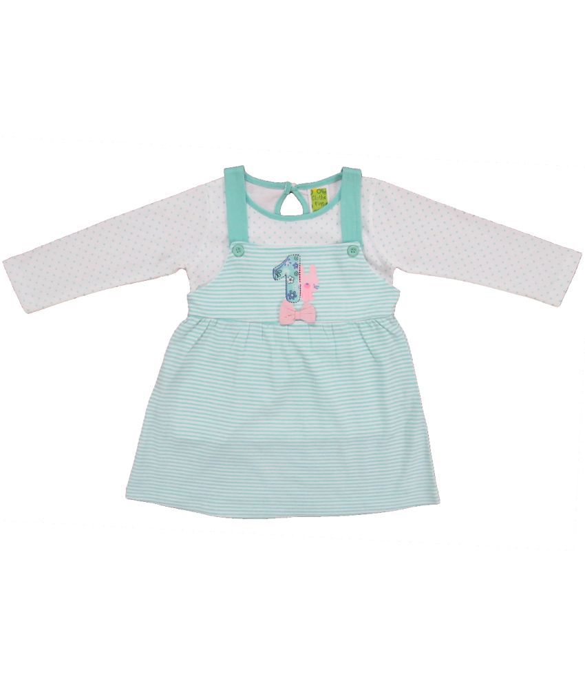     			Clothe Funn - White & Green Cotton Baby Girl Dress ( Pack of 1 )