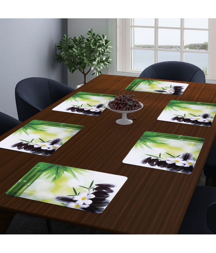     			HOMETALES PVC Abstract Rectangle Table Mats (45 cm x 30 cm) Pack of 6 - Green