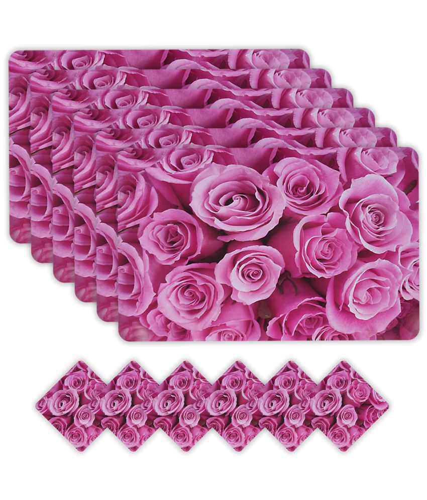     			HOMETALES PVC Floral Rectangle Table Mats (45 cm x 30 cm) Pack of 6 - Multi