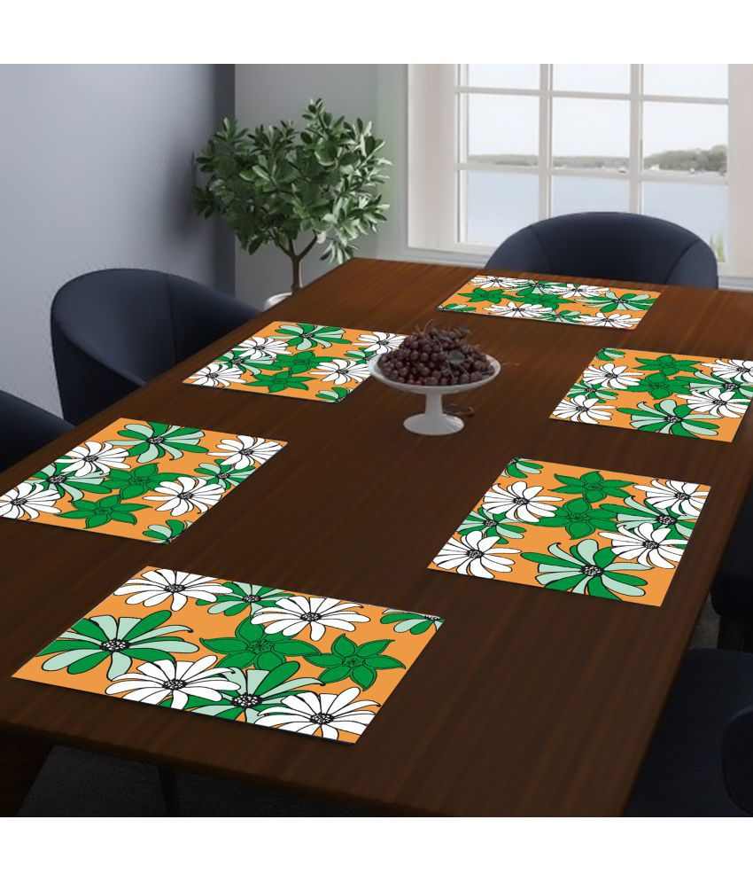     			HOMETALES PVC Floral Rectangle Table Mats (44 cm x 29 cm) Pack of 6 - Green