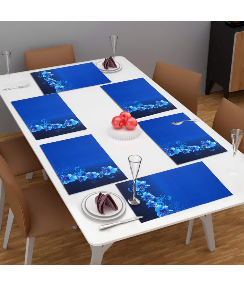     			HOMETALES PVC Floral Rectangle Table Mats (45 cm x 30 cm) Pack of 6 - Blue