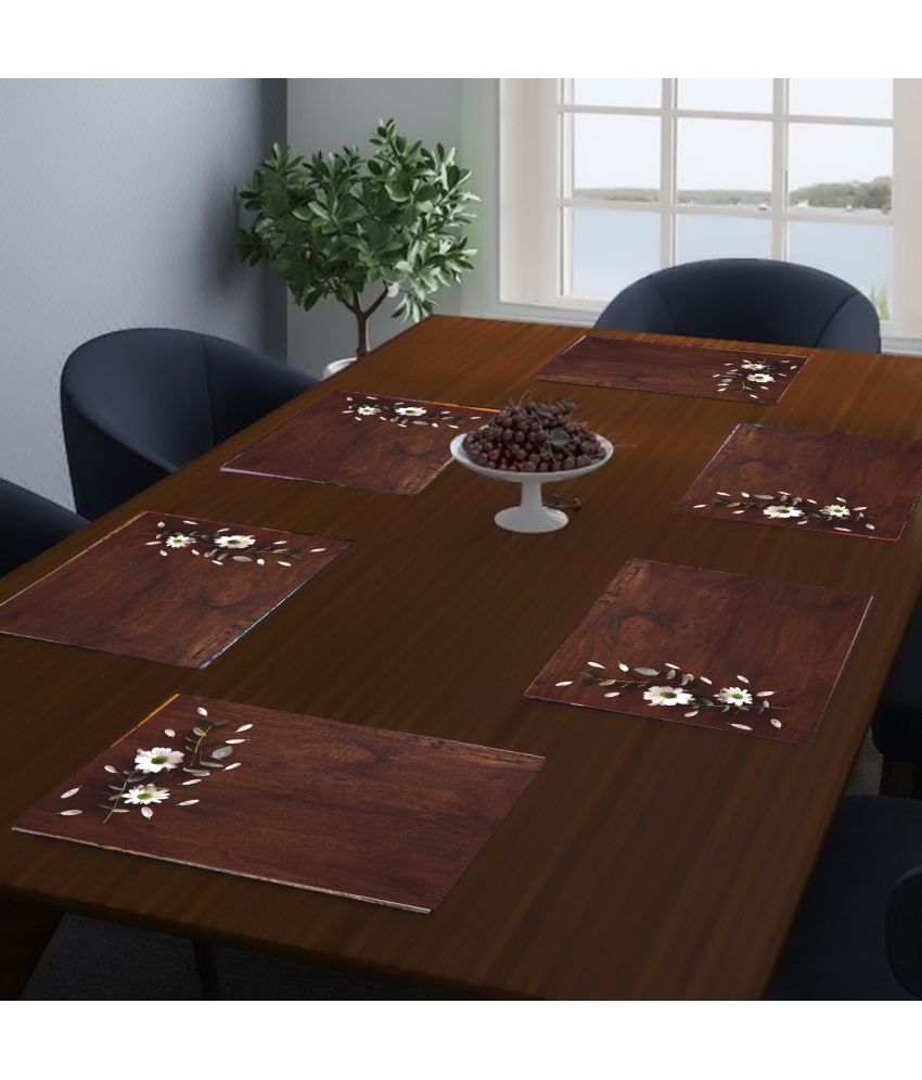     			HOMETALES PVC Floral Rectangle Table Mats (44 cm x 29 cm) Pack of 6 - Brown