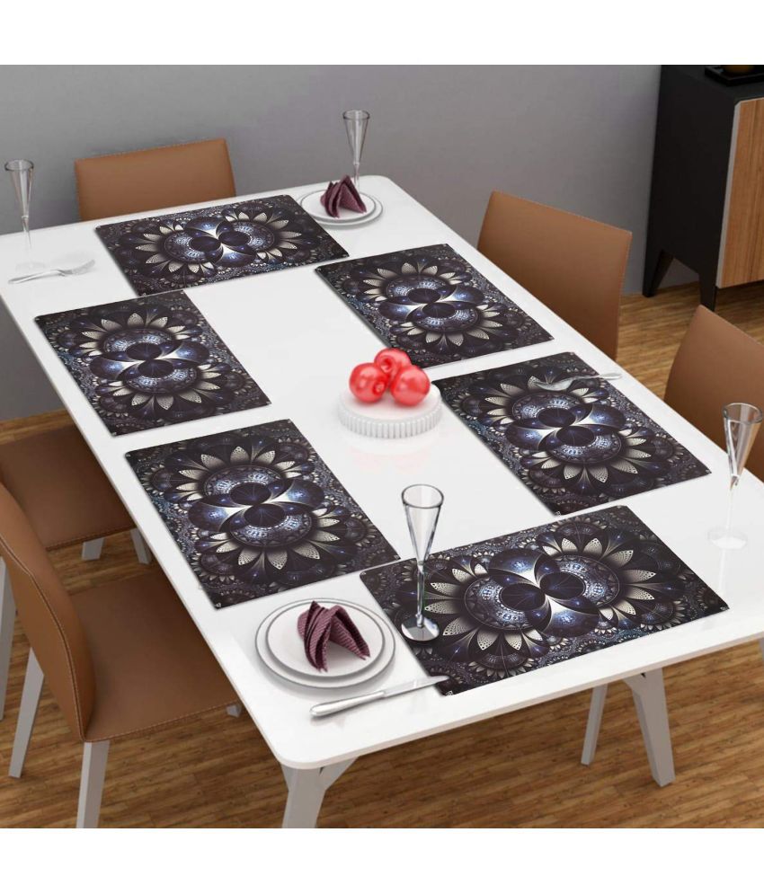     			HOMETALES PVC Graphic Rectangle Table Mats (45 cm x 30 cm) Pack of 6 - Black