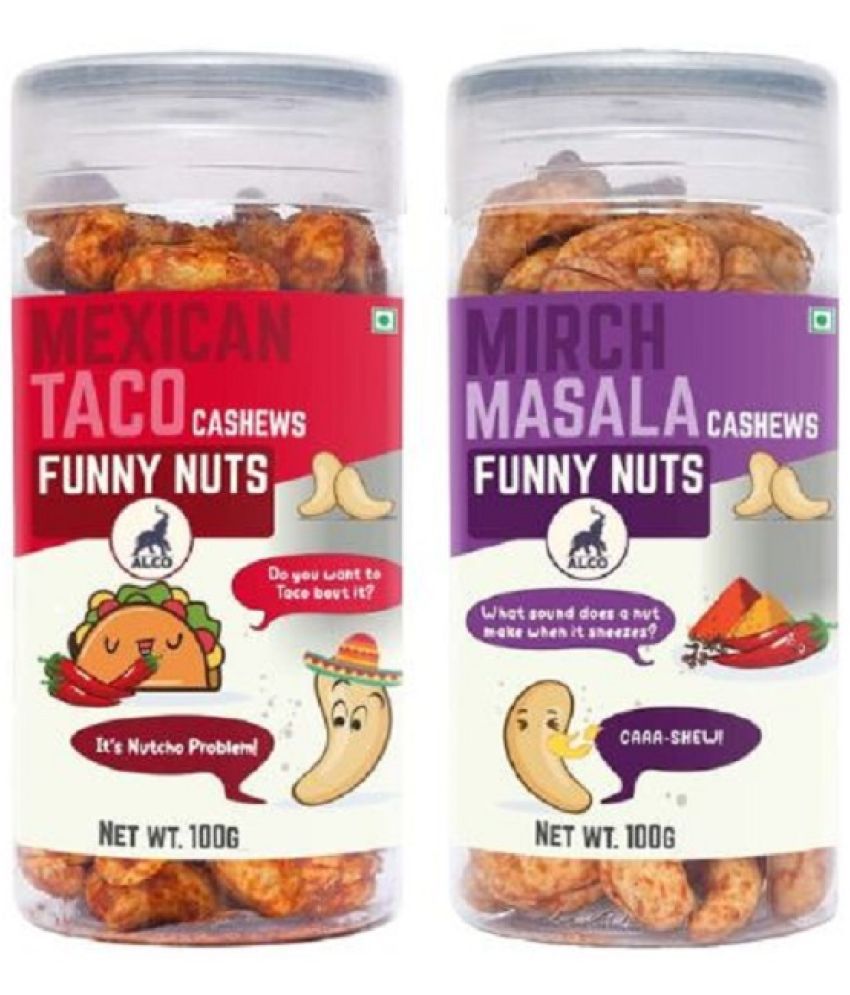    			Mexican Taco Cashews & Mirch Masala Cashews  - Alco Foods Flavored Cashews - 100% Vegetarian - Delicious and Healthy Snacks for your family - Premium Quality Flavored Kaju - (2 x 100g)