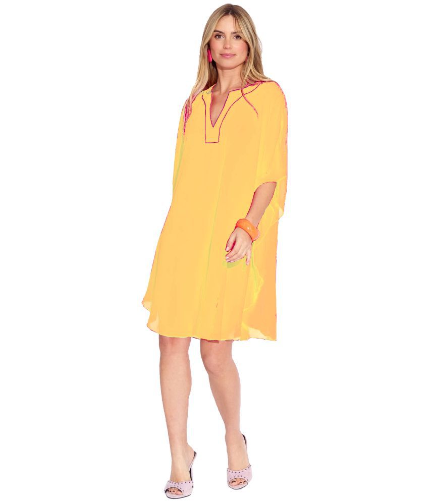     			SUN-ROSE FASHIONS Georgette Yellow Beach Dresses -