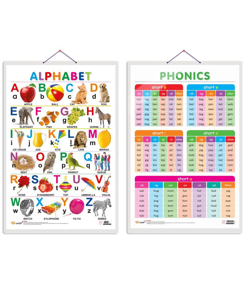     			Set of 2 Alphabet and PHONICS - 1 Early Learning Educational Charts for Kids | 20"X30" inch |Non-Tearable and Waterproof | Double Sided Laminated | Perfect for Homeschooling, Kindergarten and Nursery Students