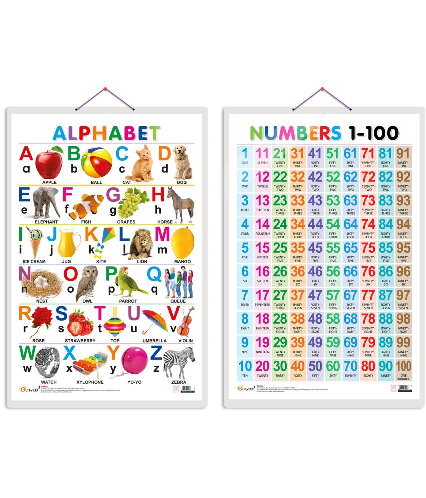     			Set of 2 Alphabet and Numbers 1-100 Early Learning Educational Charts for Kids | 20"X30" inch |Non-Tearable and Waterproof | Double Sided Laminated | Perfect for Homeschooling, Kindergarten and Nursery Students