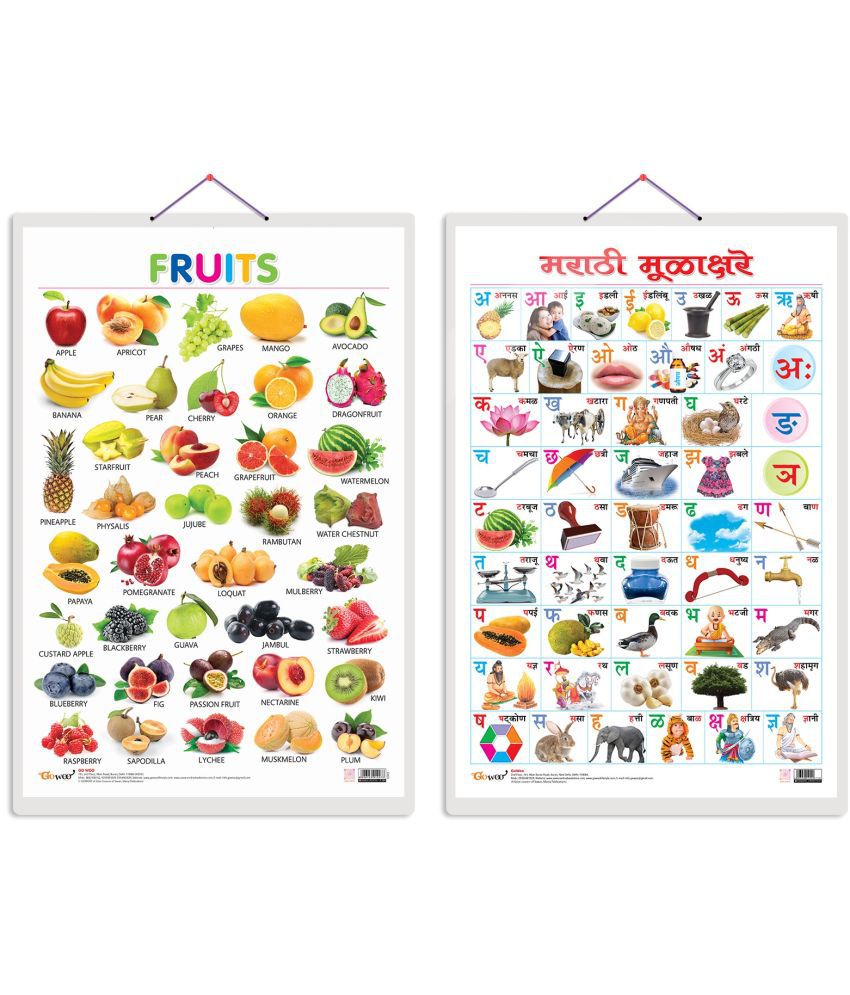     			Set of 2 Fruits and Marathi Varnamala (Marathi) Early Learning Educational Charts for Kids | 20"X30" inch |Non-Tearable and Waterproof | Double Sided Laminated | Perfect for Homeschooling, Kindergarten and Nursery Students