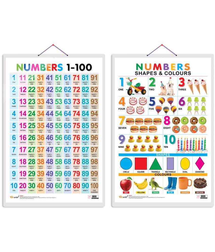     			Set of 2 Numbers 1-100 and Numbers, Shapes & Colours Early Learning Educational Charts for Kids | 20"X30" inch |Non-Tearable and Waterproof | Double Sided Laminated | Perfect for Homeschooling, Kindergarten and Nursery Students