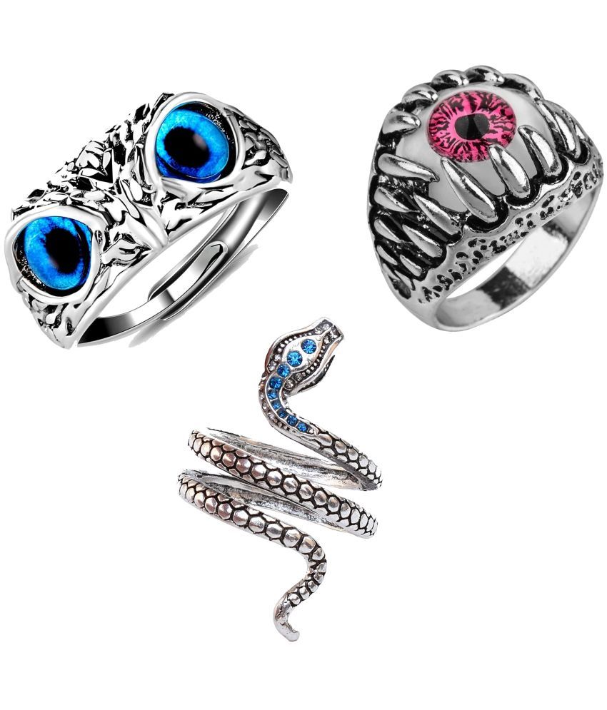     			Silver Ring For Men Stainless Steel Owl Face Evil Eye Snake Designs Silver Rings For Men Boys Men's Jewellery Ring