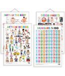 Set of 4 Parts of the Body, Good Habits, Action Words and Numbers 1-100 Early Learning Educational Charts for Kids | 20"X30" inch |Non-Tearable and Waterproof | Double Sided Laminated | Perfect for Homeschooling, Kindergarten and Nursery Students