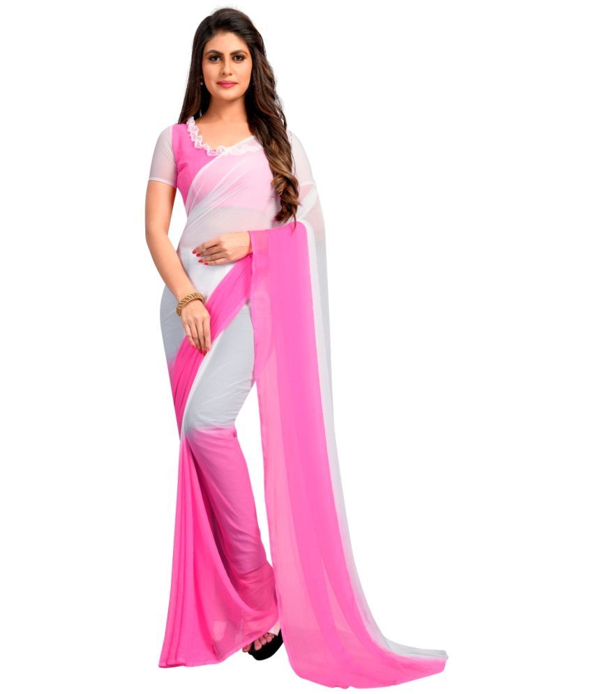     			Aika - Pink Chiffon Saree With Blouse Piece ( Pack of 1 )