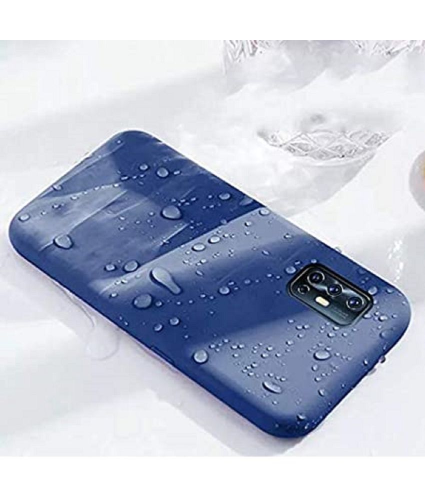     			Case Vault Covers - Blue Silicon Plain Cases Compatible For Oppo F19 Pro ( Pack of 1 )