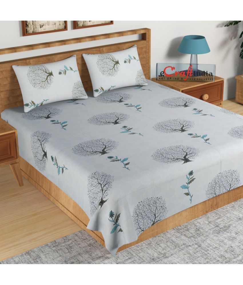     			Idalia Home Cotton Floral Double Bedsheet with 2 Pillow Covers - Blue