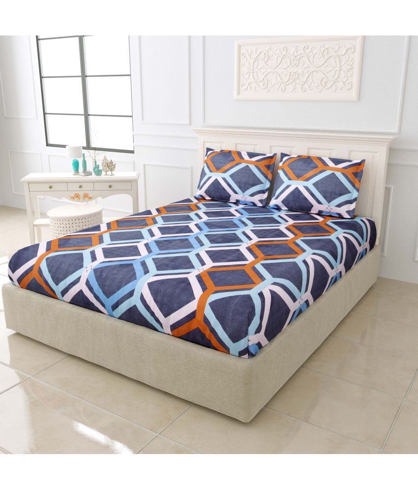     			Idalia Home Glace Cotton Abstract Double Bedsheet with 2 Pillow Covers - Multicolor