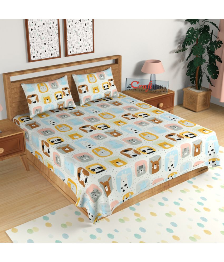     			Idalia Home Glace Cotton Animal Double Bedsheet with 2 Pillow Covers - Beige