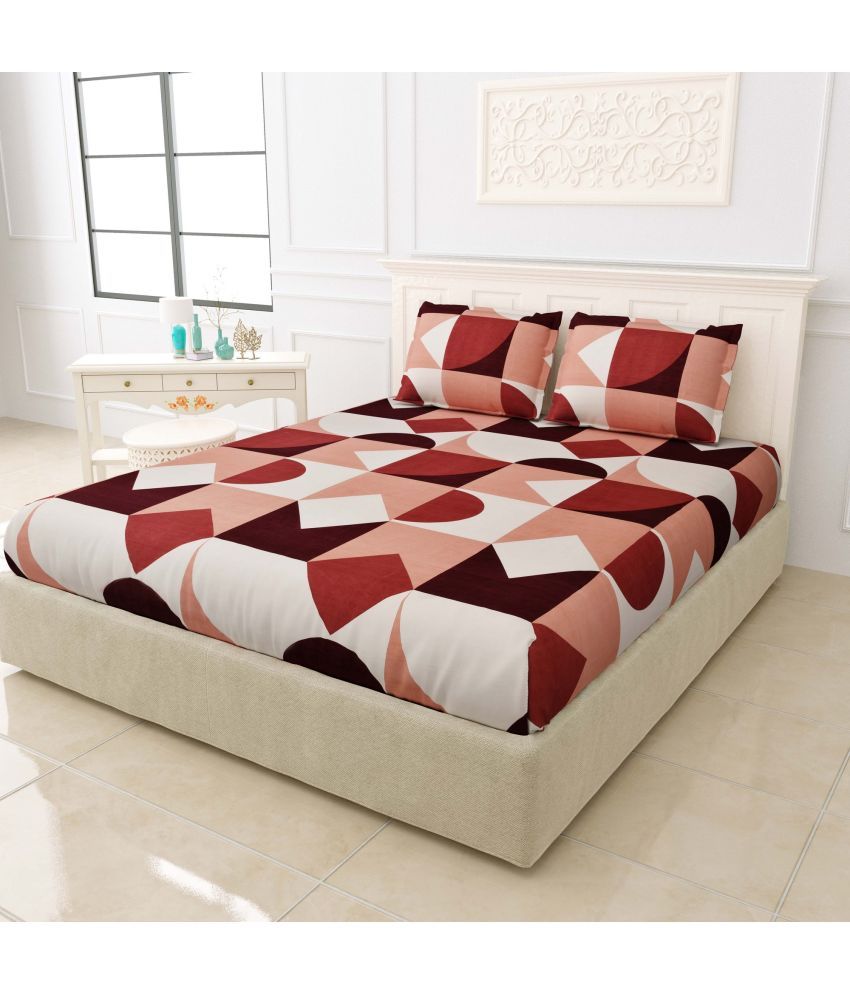     			Idalia Home Glace Cotton Geometric Double Bedsheet with 2 Pillow Covers - Brown