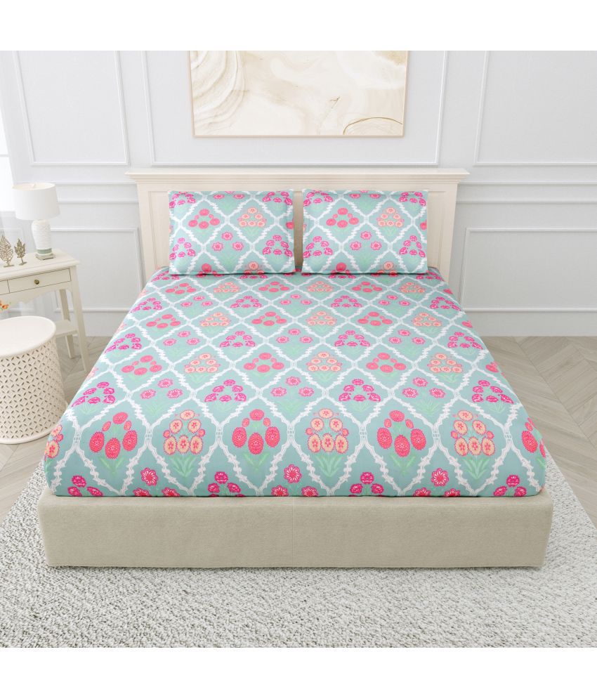    			Idalia Home Glace Cotton Geometric Double Bedsheet with 2 Pillow Covers - Multicolor