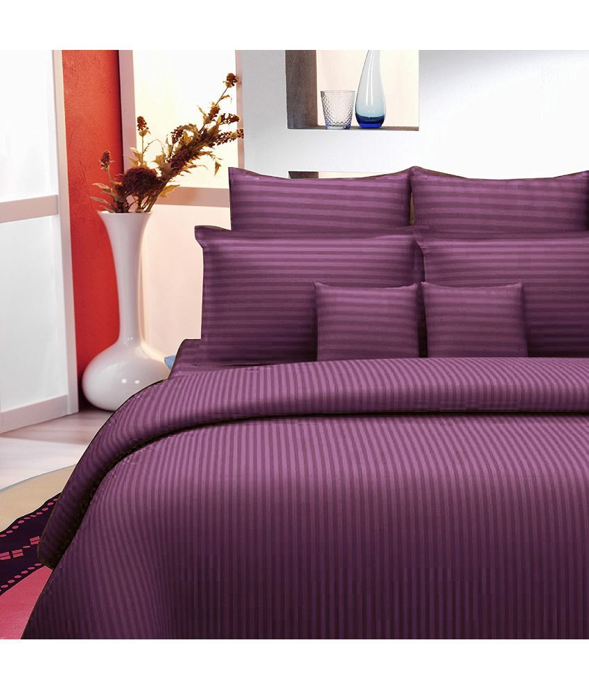     			Idalia Home Satin Vertical Striped Double Bedsheet with 2 Pillow Covers - Purple