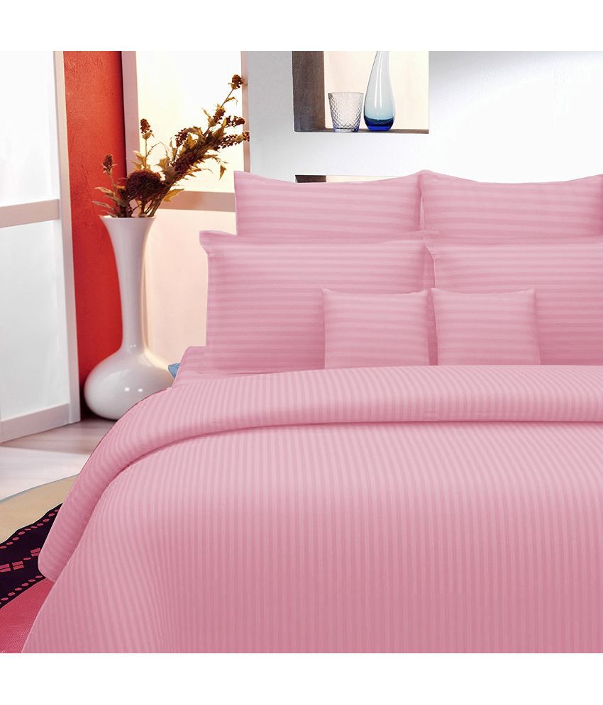     			Idalia Home Satin Vertical Striped Double Bedsheet with 2 Pillow Covers - Pink