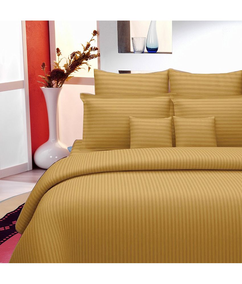     			Idalia Home Satin Vertical Striped Double Bedsheet with 2 Pillow Covers - Yellow