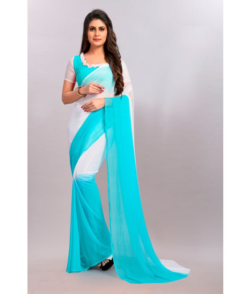     			JULEE - Turquoise Chiffon Saree With Blouse Piece ( Pack of 1 )