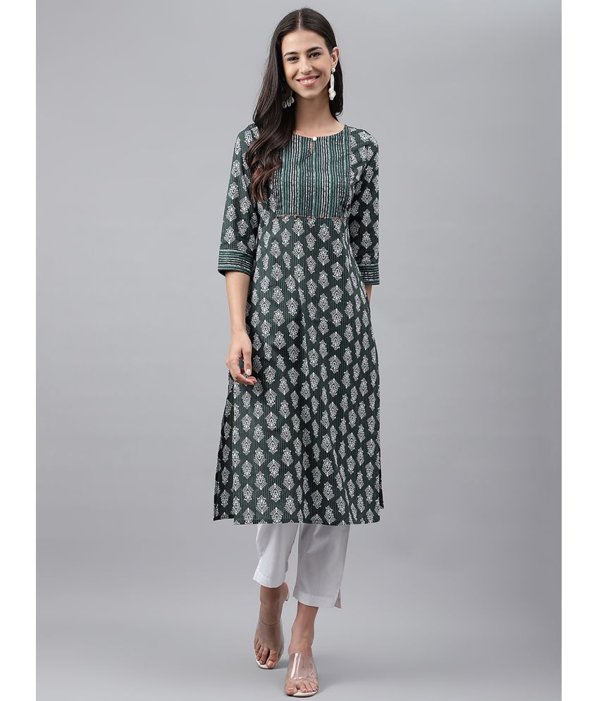     			Janasya - Green Cotton Women's Straight Kurti ( Pack of 1 )