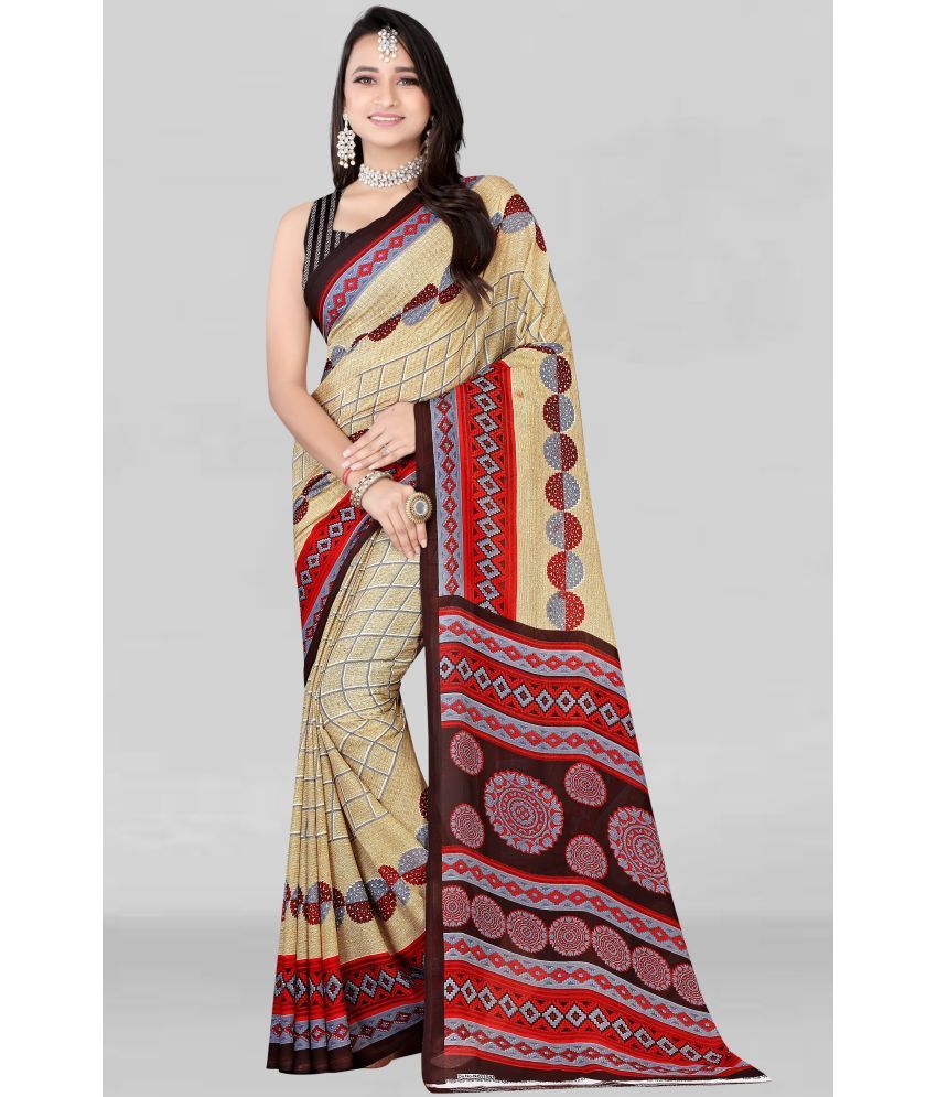     			LEELAVATI - Beige Georgette Saree With Blouse Piece ( Pack of 1 )