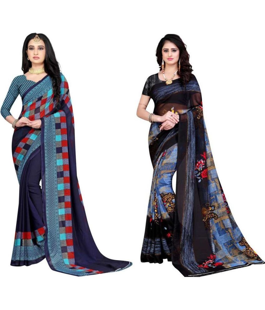     			LEELAVATI - Multicolor Georgette Saree With Blouse Piece ( Pack of 2 )