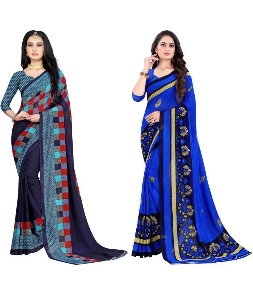     			LEELAVATI - Multicolor Georgette Saree With Blouse Piece ( Pack of 2 )