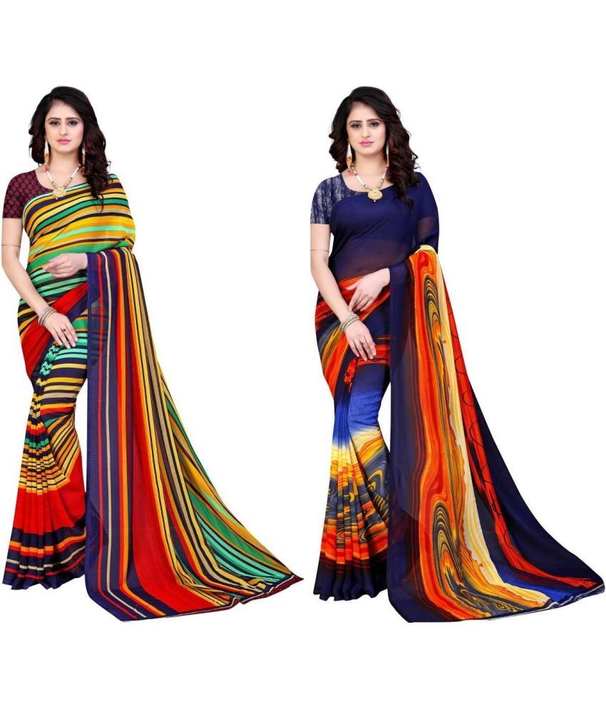     			LEELAVATI - Multicolor Georgette Saree With Blouse Piece ( Pack of 2 )