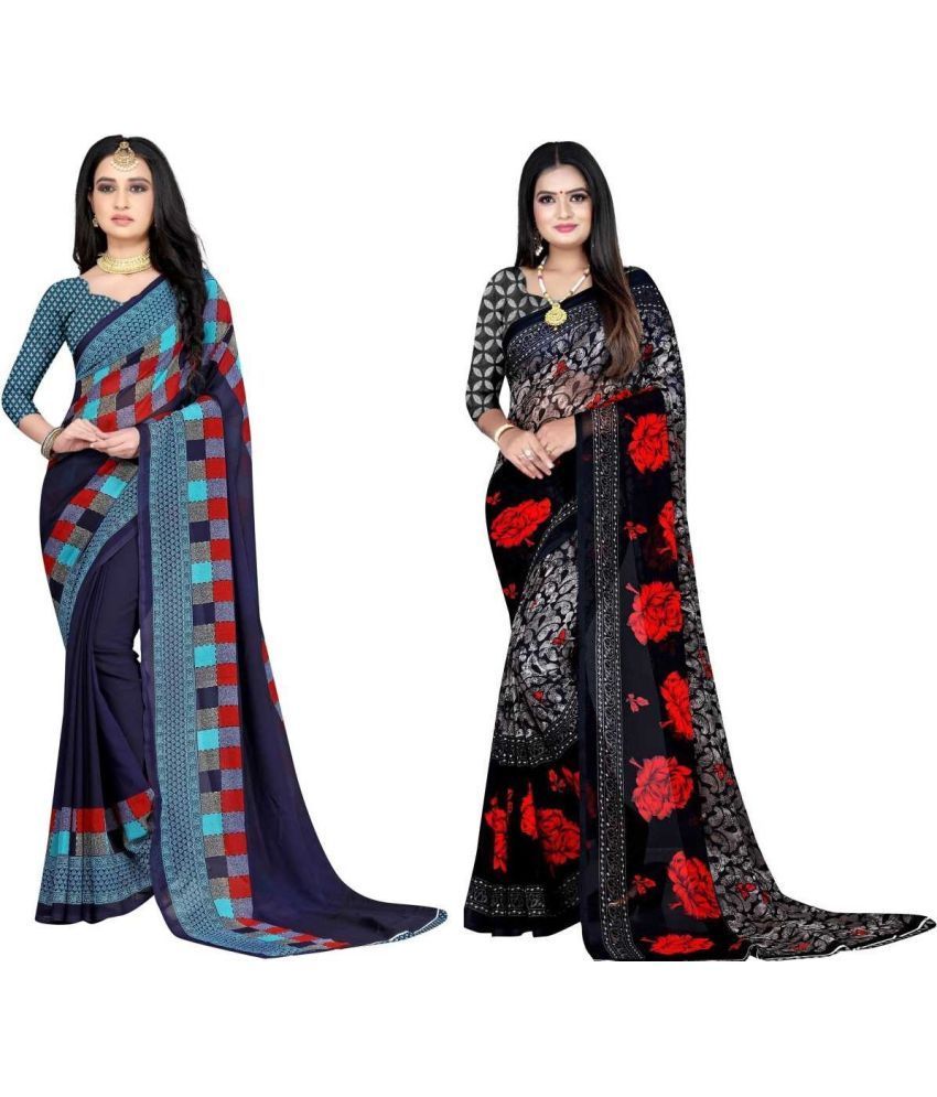     			LEELAVATI - Multicolor Georgette Saree With Blouse Piece ( Pack of 2 )