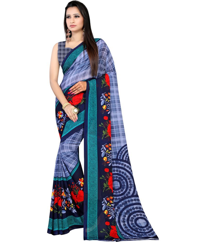     			LEELAVATI - Navy Blue Georgette Saree With Blouse Piece ( Pack of 1 )