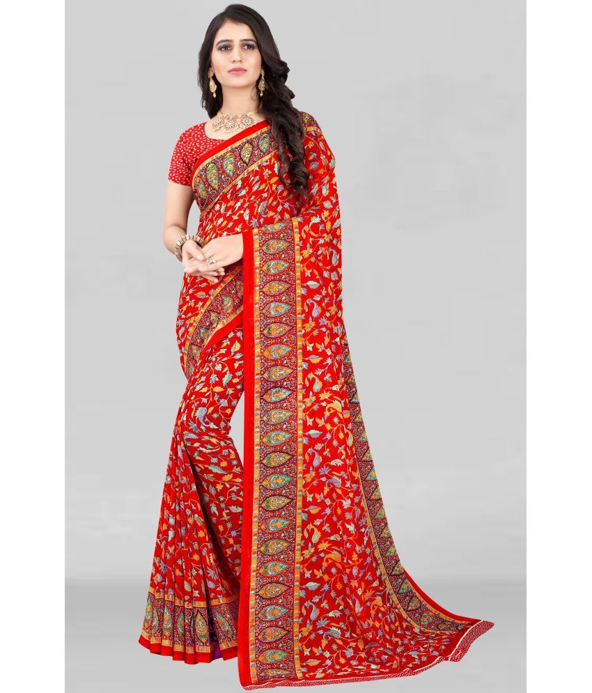     			LEELAVATI - Red Georgette Saree With Blouse Piece ( Pack of 1 )