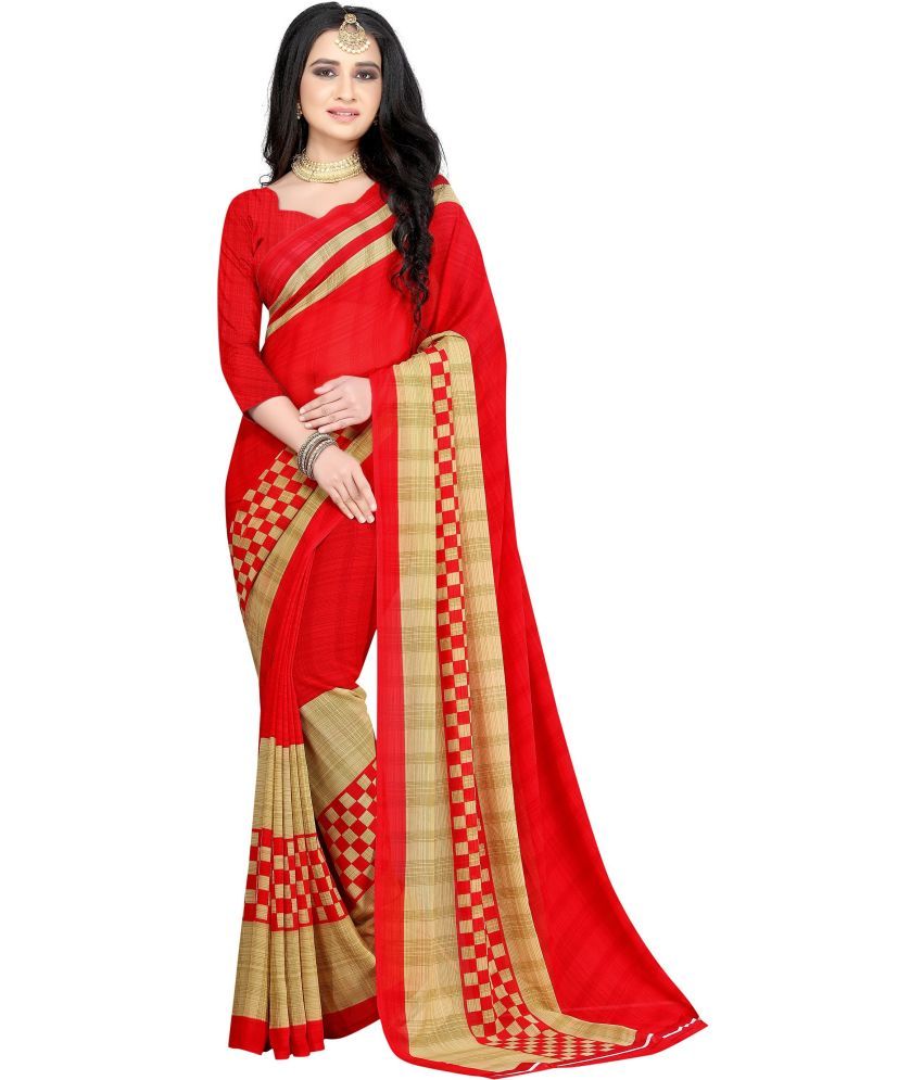     			LEELAVATI - Red Georgette Saree With Blouse Piece ( Pack of 1 )