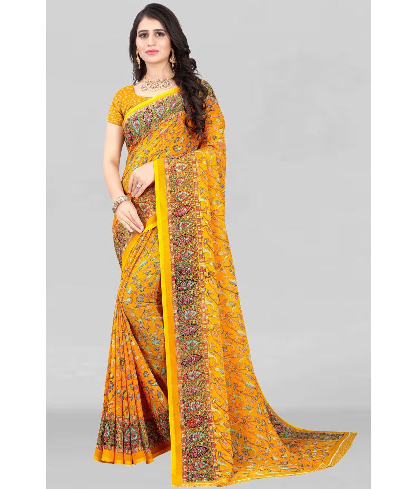     			LEELAVATI - Yellow Georgette Saree With Blouse Piece ( Pack of 1 )