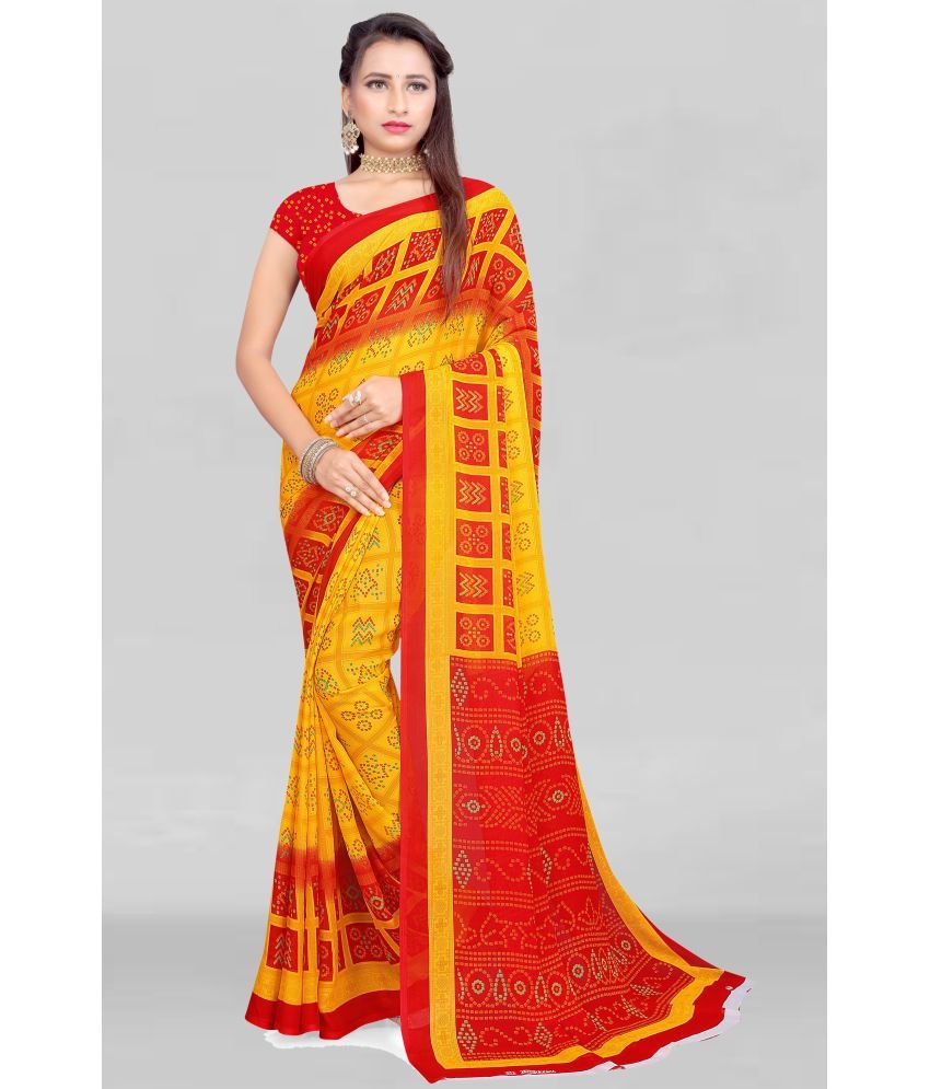     			LEELAVATI - Yellow Georgette Saree With Blouse Piece ( Pack of 1 )