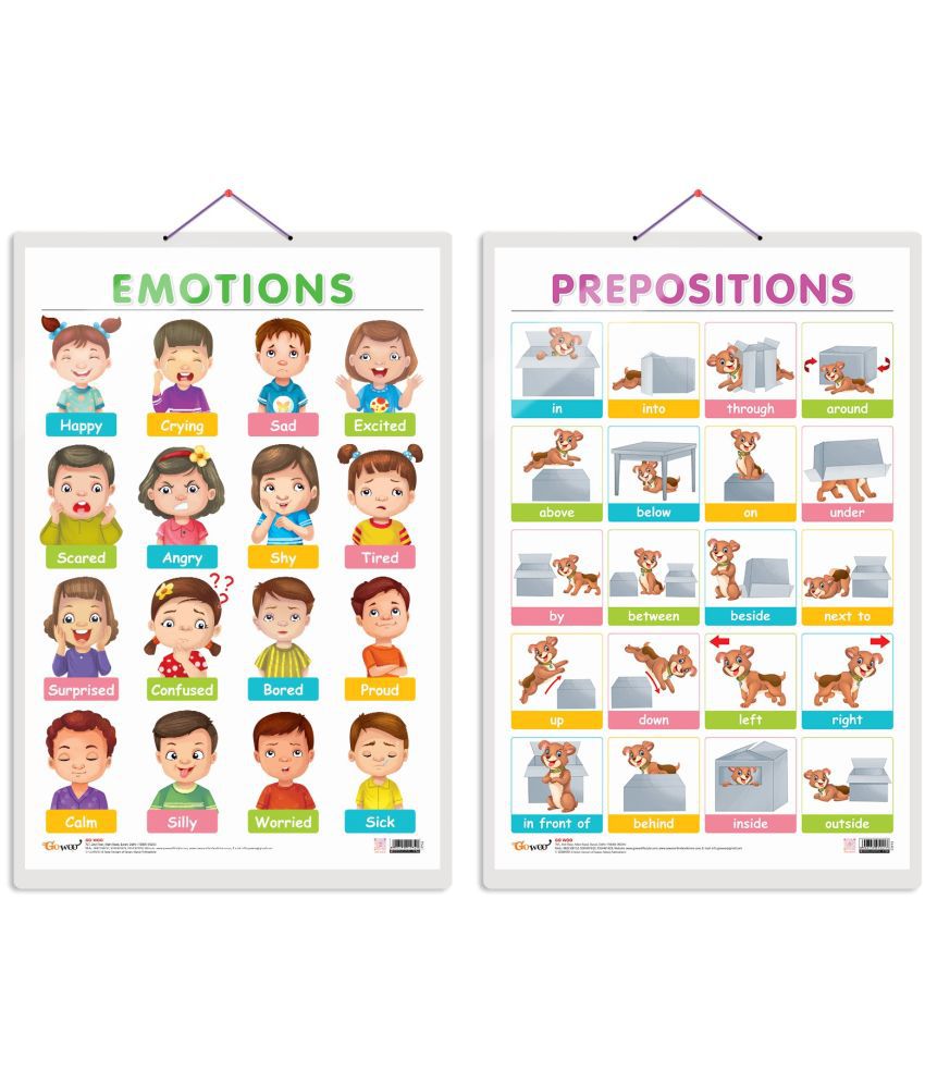     			Set of 2 EMOTIONS and PREPOSITIONS Early Learning Educational Charts for Kids | 20"X30" inch |Non-Tearable and Waterproof | Double Sided Laminated | Perfect for Homeschooling, Kindergarten and Nursery Students