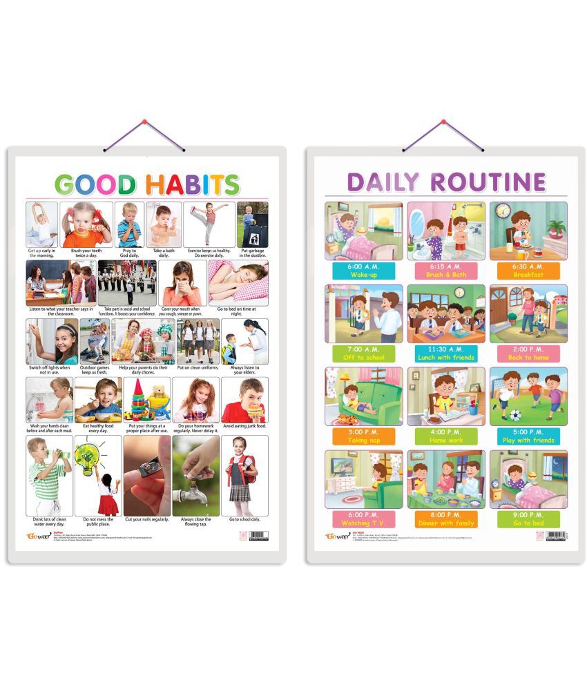     			Set of 2 Good Habits and DAILY ROUTINE Early Learning Educational Charts for Kids | 20"X30" inch |Non-Tearable and Waterproof | Double Sided Laminated | Perfect for Homeschooling, Kindergarten and Nursery Students