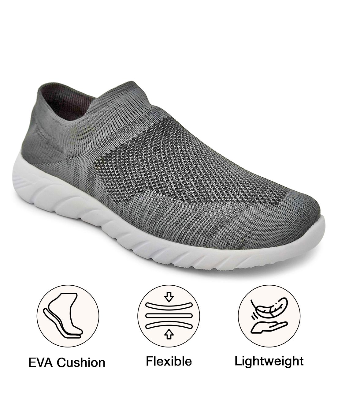 UrbanMark Men Casual Knitted Eva Slip-Ons Walking Sports Shoes- Dark Grey